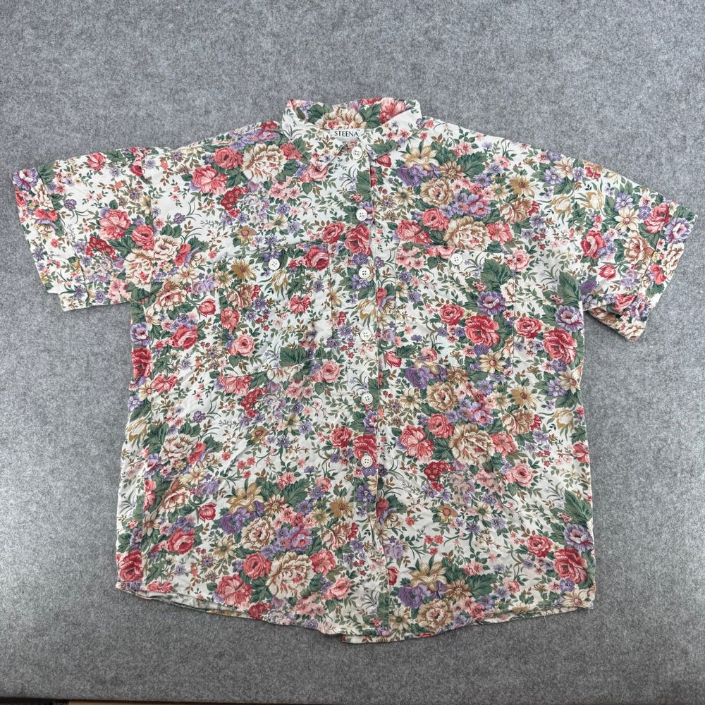 Steena Button Down Women S Floral Short Sleeve Multicolor Vintage EUC